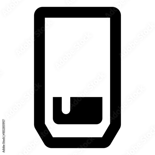 A minimal glass icon with a liquid level inside, designed in a clean outline style to represent drinks, beverages, or refreshment.
