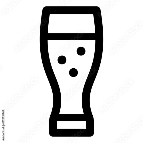 A minimal fizzy drink icon featuring a tall curved glass with bubble details, representing soda, sparkling beverages, refreshments, or carbonated drinks in a clean and modern outline style.

