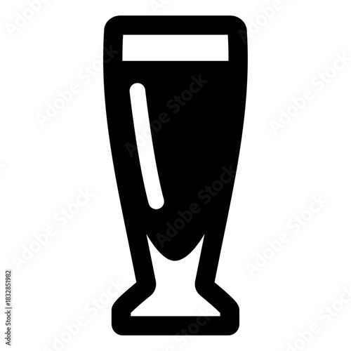 A tall beer glass icon featuring a slightly curved shape with a narrow base and wider rim, illustrated in a clean bold outline style, representing draft beer, lager, or bar beverages.
