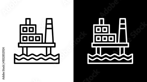 Offshore Platform  White Icon Set Design