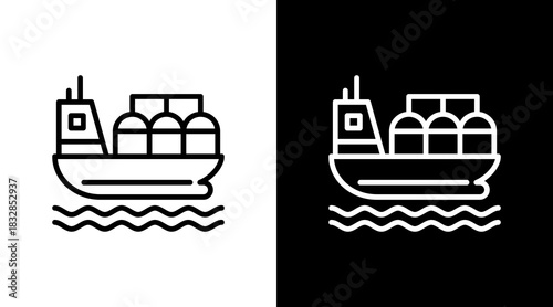 Oil Tanker Ship  White Icon Set Design