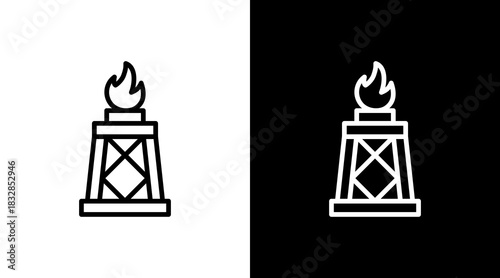 Gas Flare Tower  White Icon Set Design
