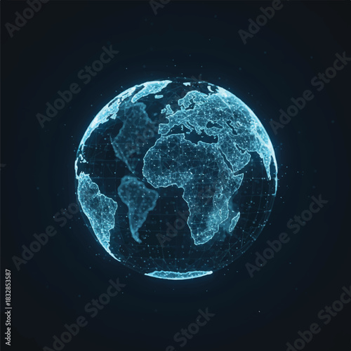 Digital globe made of glowing connections, global business communication concept, futuristic aesthetic..eps