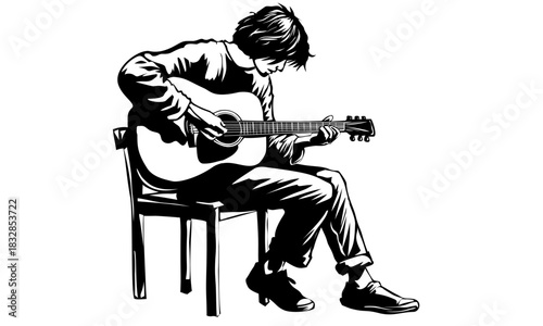 Silhouette vector man playing guitar acoustic 