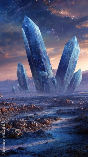 Majestic crystal formations under a cosmic sky