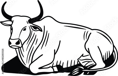 Minimalist resting bull silhouette isolated on transparent background