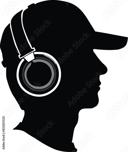 Silhouette of person wearing cap and headphone