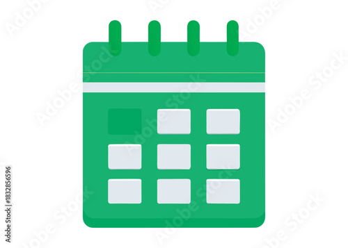 Simple, modern flat design green-topped calendar icon illustrating scheduling, appointments, events, deadlines, planning, and time management concepts effectively
