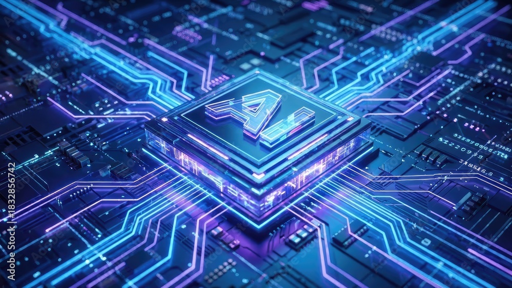 Fototapeta premium Ai chip technology future digital circuit board processor computing innovation network system data