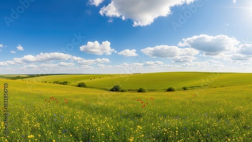 Fototapeta Naklejka Na Ścianę i Meble -  Vibrant wildflowers blooming beautifully in lush summer meadow landscape