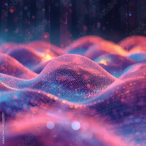 Abstract data-flow waves with geometric shapes and soft gradients, tech vector illustration