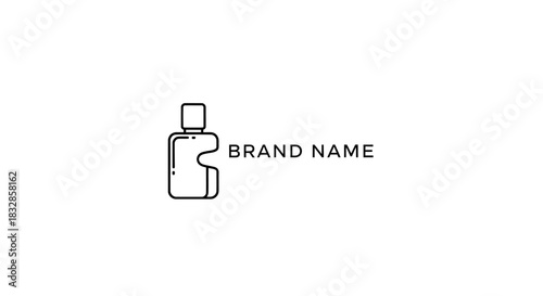 Minimalist line art logo design of a perfume bottle shape with text