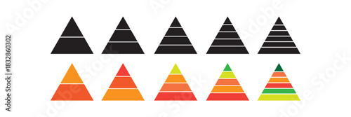 Triangle pyramid chart collection. Levels of triangular pyramid icon set. Business Pyramid Diagram 2, 3, 4, 5, 6 Level Infographic Vector.eps10