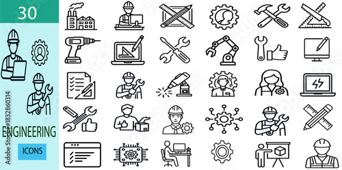 Engineering & Industrial Line Icons Set