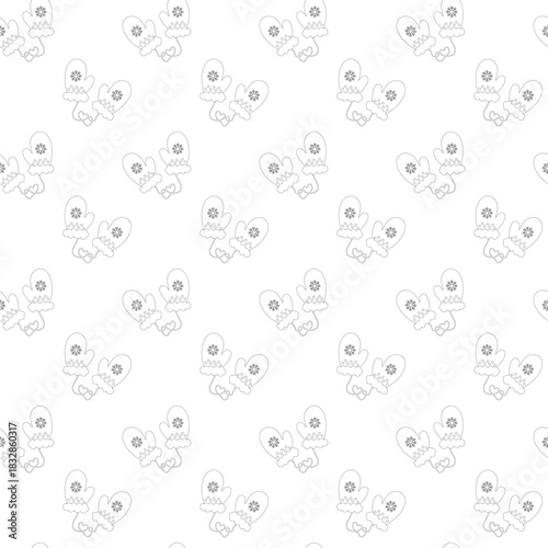 Seamless winter pattern with outlined mittens connected by a string. Minimalistic festive design in soft neutral tones, perfect for holiday backgrounds, wrapping paper, textiles, and seasonal decor