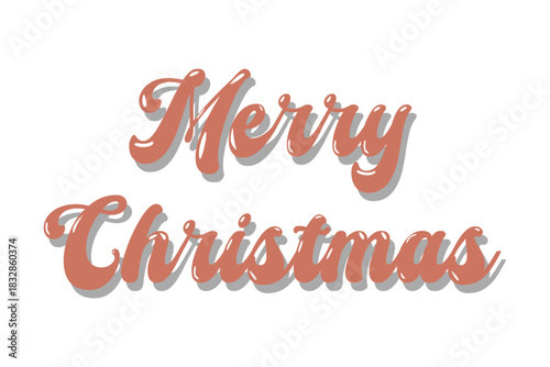 Merry Christmas in cursive reddish-brown font with gray drop shadow on white background. Elegant and festive typography for seasonal greetings, cards, or decorative compositions
