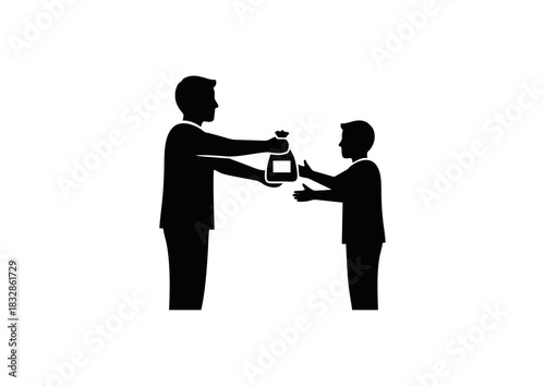 Illustration depicting an adult giving a bottle to a child, symbolizing care and giving
