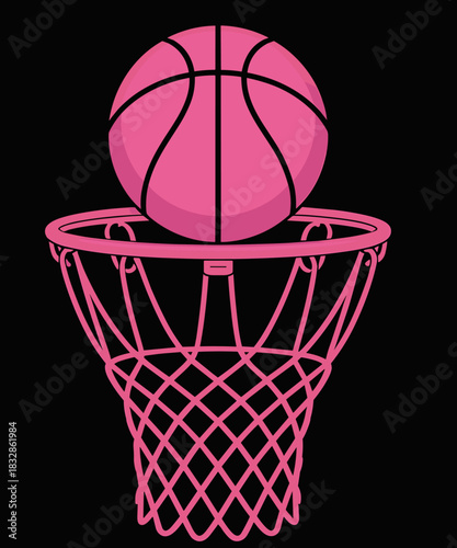 pink basketball and hoop on black background clip art preview
