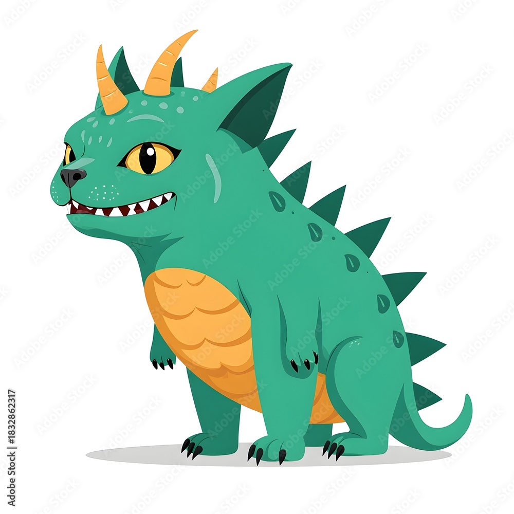 Fototapeta premium Cute cat dressed as a Demogorgon creature from Stranger Things standing proudly on a clean white background in humorous cartoon style