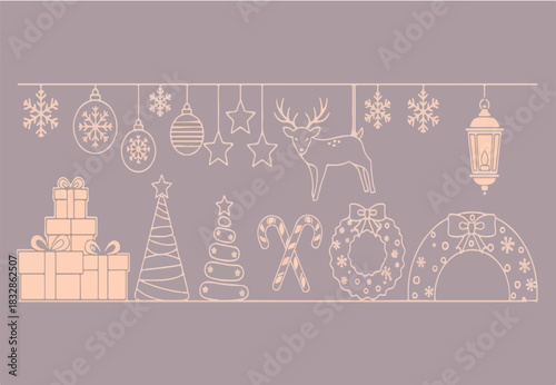 Elegant holiday decorations collection border line art banner design elements isolated PNG with Transparent Background