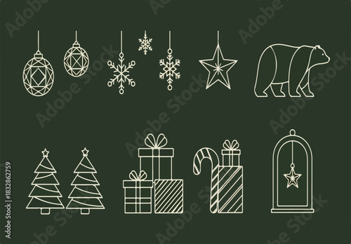 Contemporary minimalist vector icons for Christmas holiday decorations and winter celebration design. isolated PNG with Transparent Background