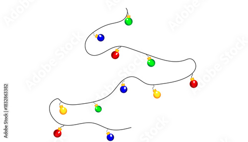 A neat vector string of classic Christmas globe lights, drawn with smooth lines and simple colorful shapes ideal for EPS graphics, logos, icons, and clean holiday illustrations.