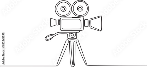Continuous one line drawing of Movie camera. Single line drawing illustration Cinema camera. Professional camera concept vector art. one line Icon drawing