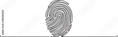 Linear drawing of a fingerprint. Continuous line drawing of biometric scan symbol on white background, Continuous one line drawing of a fingerprint illustration vector. one line Icon drawing