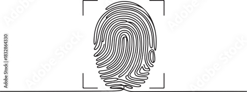 Linear drawing of a fingerprint. Continuous line drawing of biometric scan symbol on white background, Continuous one line drawing of a fingerprint illustration vector. one line Icon drawing