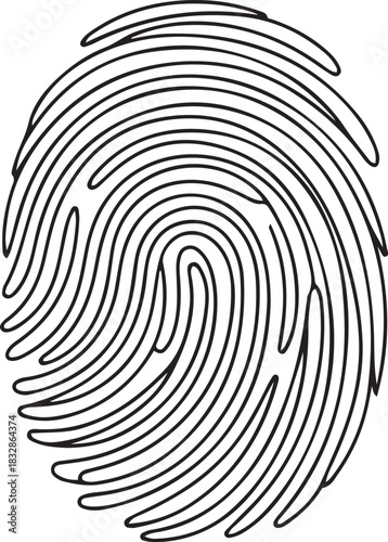 Linear drawing of a fingerprint. Continuous line drawing of biometric scan symbol on white background, Continuous one line drawing of a fingerprint illustration vector. one line Icon drawing