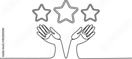 Star continuous line drawing. Rating symbol. Human arms palms. Feedback concept. Vector illustration isolated. one line Icon drawing