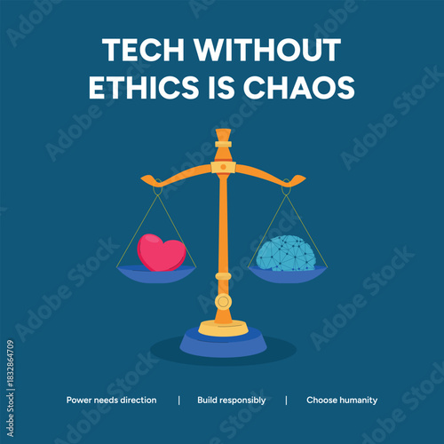 Scales balancing heart and brain symbolizing tech ethics concept