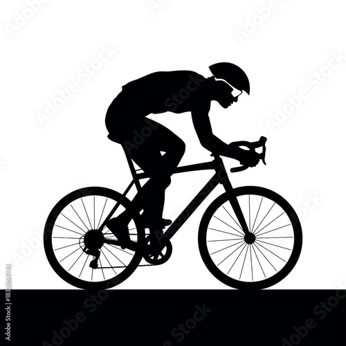 Silhouette of a cyclist riding a bicycle on a white background.