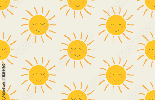 Cute Seamless Sun Pattern. Fully scalable vector illustration with clean lines and warm colors.