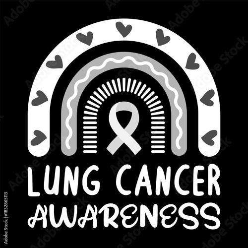 Lung cancer awareness rainbow with white ribbon. Perfect for patient support, charity events, apparel, posters, and print-on-demand products. Promote hope and medical awareness. Vector illustration. 