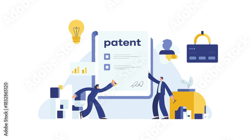 Modern abstract design celebrating innovation and patents with vibrant colors and clean lines