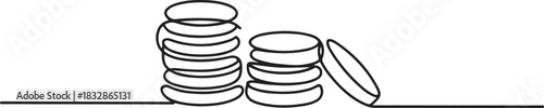 Coins stack continuous one line drawing. Coins money in simple linear style. Coins money symbol of financial success and investment business. one line Icon drawing