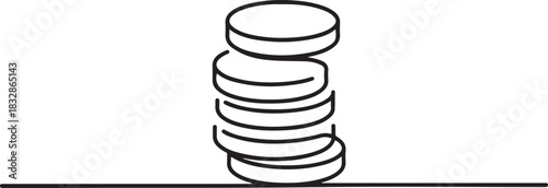 Coins stack continuous one line drawing. Coins money in simple linear style. Coins money symbol of financial success and investment business. one line Icon drawing