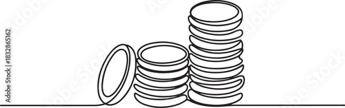 Coins stack continuous one line drawing. Coins money in simple linear style. Coins money symbol of financial success and investment business. one line Icon drawing