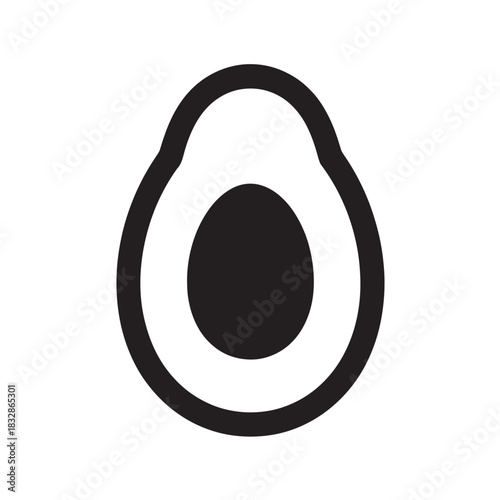 Minimalist black and white avocado icon simple flat design vector illustration for healthy food apps and websites isolated on white background