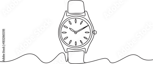 Watch one line continuous. Line art watch isolated on transparent background. Continuous line of vintage watch, Watch continuous line icon. one line Icon drawing