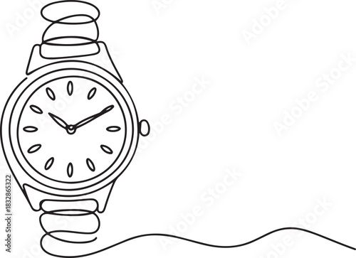 Watch one line continuous. Line art watch isolated on transparent background. Continuous line of vintage watch, Watch continuous line icon. one line Icon drawing