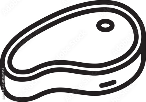 A simple black line art silhouette of a steak a classic cut of beef isolated on transparent background