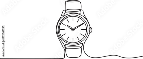 Watch one line continuous. Line art watch isolated on transparent background. Continuous line of vintage watch, Watch continuous line icon. one line Icon drawing