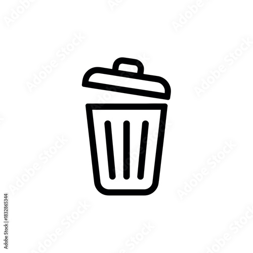 A simple line art illustration of a trash can icon is depicted on a white background.
