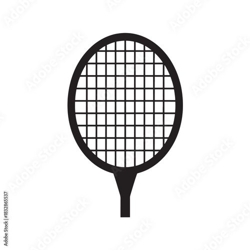 Simple black tennis racket icon flat vector illustration for sports apps and fitness designs isolated on white background