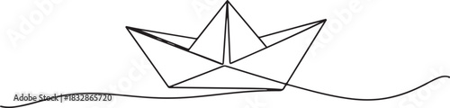 One continuous line drawing of paper boat. Origami ship concept for success leadership of business in simple linear style. one line Icon drawing