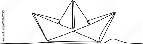 One continuous line drawing of paper boat. Origami ship concept for success leadership of business in simple linear style. one line Icon drawing