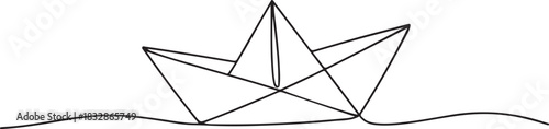 One continuous line drawing of paper boat. Origami ship concept for success leadership of business in simple linear style. one line Icon drawing