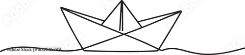 One continuous line drawing of paper boat. Origami ship concept for success leadership of business in simple linear style. one line Icon drawing